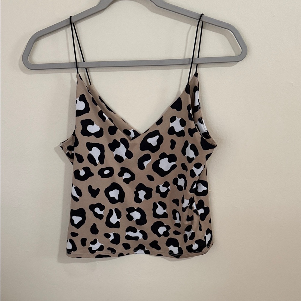 gaze Leopard Print V-Neck Cami Tank Top - Tan/Black/White